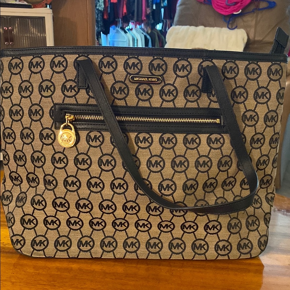 Michael Kors Brown and Black Tote Bag with MK Logo New Condition